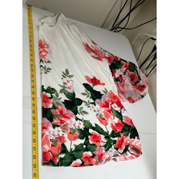 Calvin Klein Top Womens 3X Ivory Red Floral Bell Sleeve Boho Stretch Spring Work - Picture 13 of 13